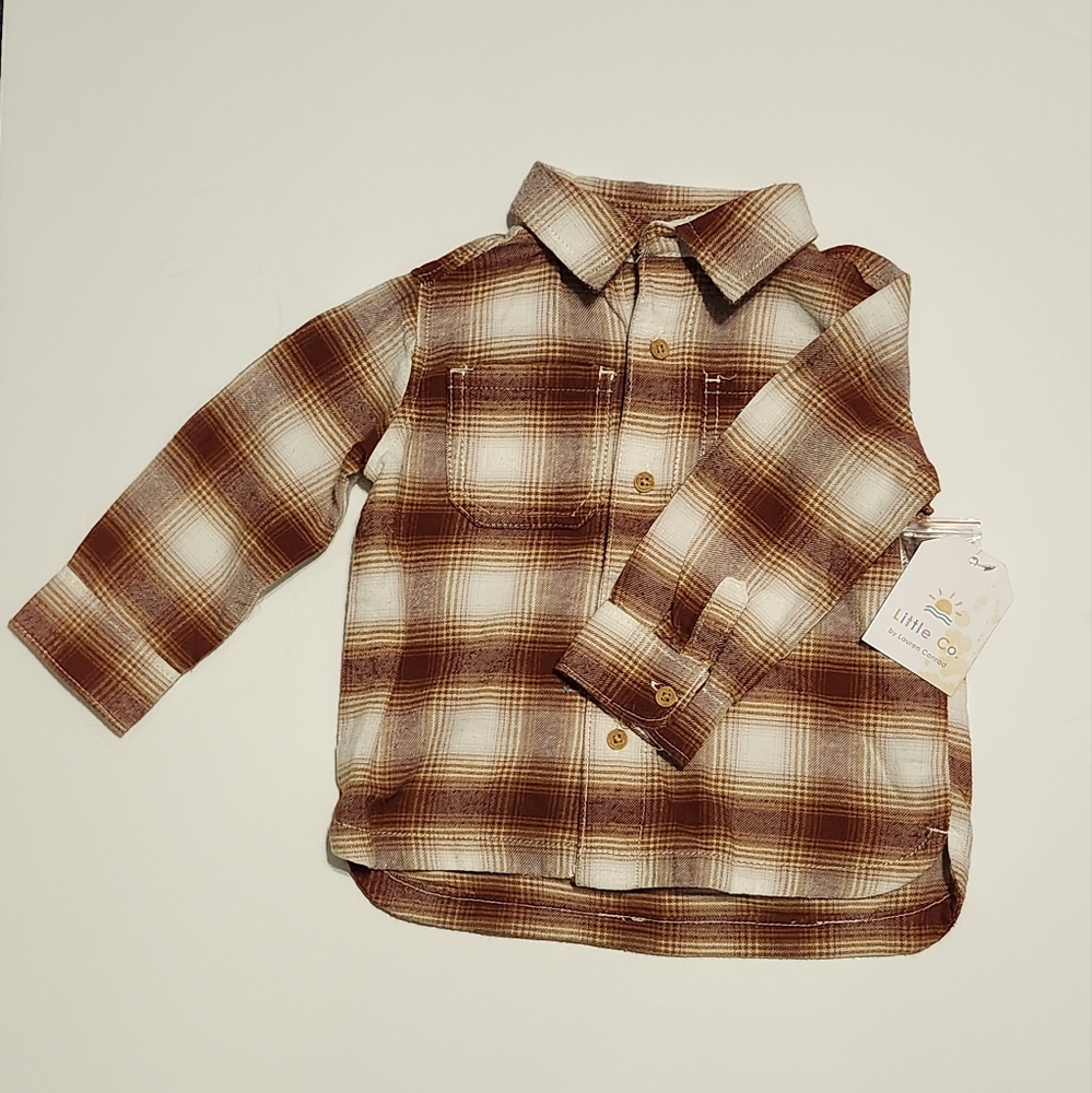 Warm Brown Plaid Button Down Shirt